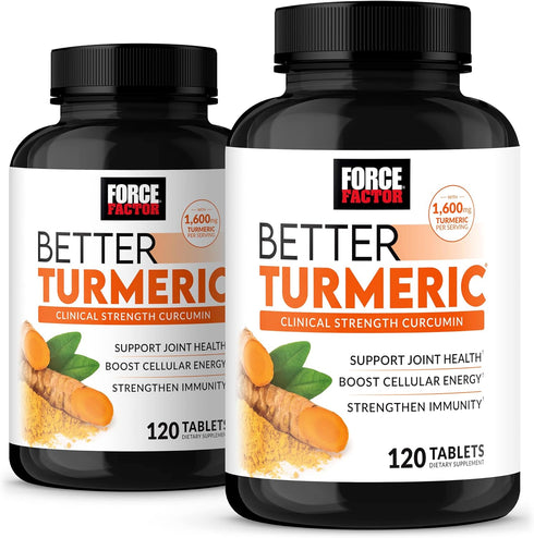 FORCE FACTOR Better Turmeric 2-Pack Joint Support Supplement, HydroCurc Turmeric Curcumin with Black Pepper, 240 Tablets