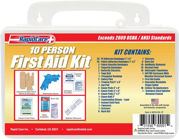 Rapid Care First Aid 8010-09-1P 10 Person OSHA / ANSI 2009 Compliant Poly First Aid Kit, 118 Pieces, Wall Mountable, White