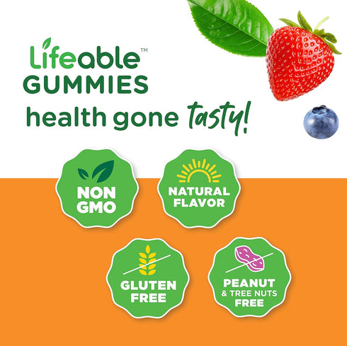 Lifeable Gummies - Calcium, Magnesium, Zinc & Vitamin D - Natural Flavor, Gluten Free, 90 Count - Bone Health for Adults