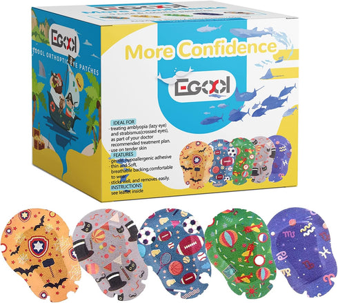 Adhesive Eye Patches for Kids - Cool Boys Design, 45 + 5 Bonus, Regular Size, Hypoallergenic Material