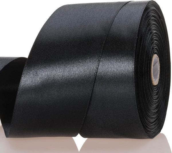 YASEO 2 Inch Black Solid Satin Ribbon, 50 Yards for Gift Wrapping, Floral Bouquets, Wedding Party Decoration
