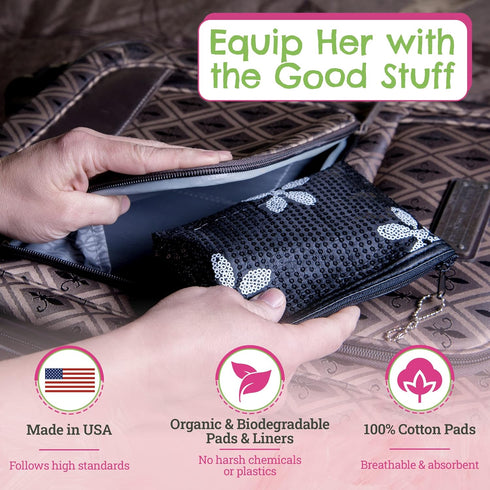 Period Starter Kit, Fashionable and Organic Menstrual Survival Kit for When Aunt Flo Makes a Surprise Visit! (Black)