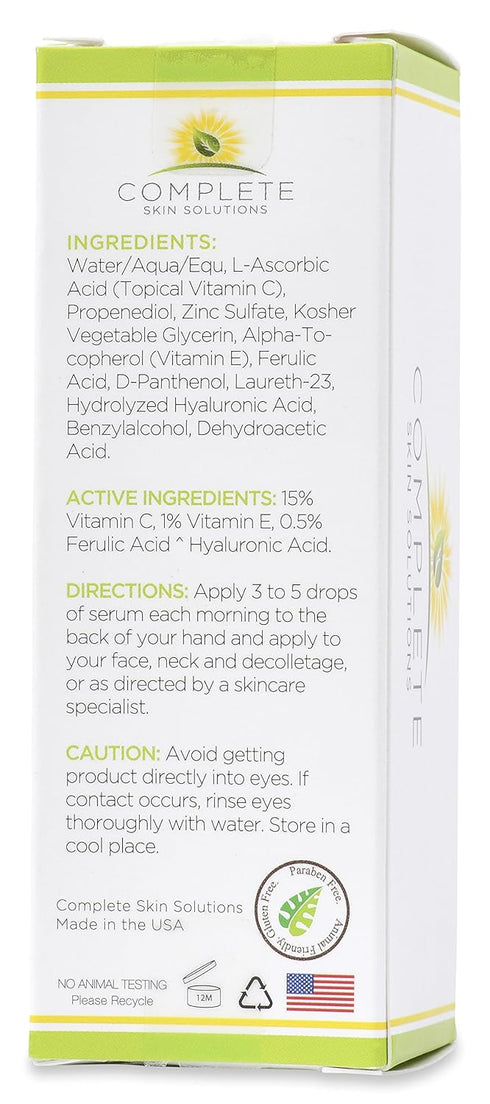 Natural Vitamin C E Serum with Ferulic and Hyaluronic Acid, 1 oz
