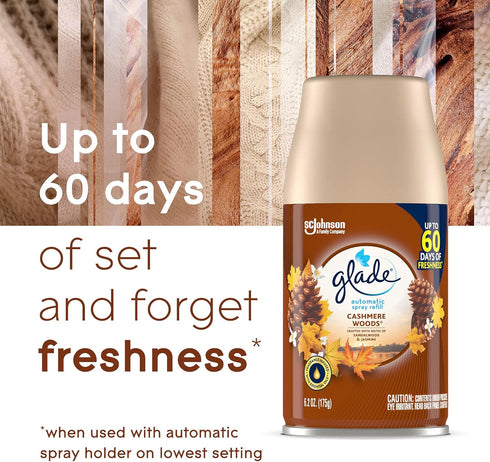 Glade Automatic Spray Refill and Holder Kit, Air Freshener for Home and Bathroom, Cashmere Woods, 2 Count (6.2 Oz)