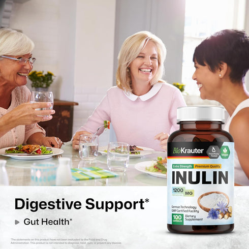 BIO KRAUTER Inulin Powder Capsules - 1200 mg Prebiotic Fiber Supplements - 100 Count Chicory Root Fiber for Digestive