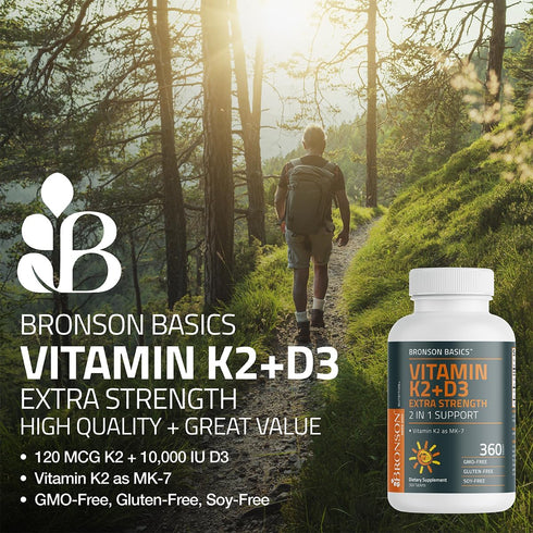K2 (MK7) D3 2 1 10,000 D3 120 K2 MK-7, 120 Bronson Vitamin with Supplement Extra Strength in Support, IU Vitamin & mcg