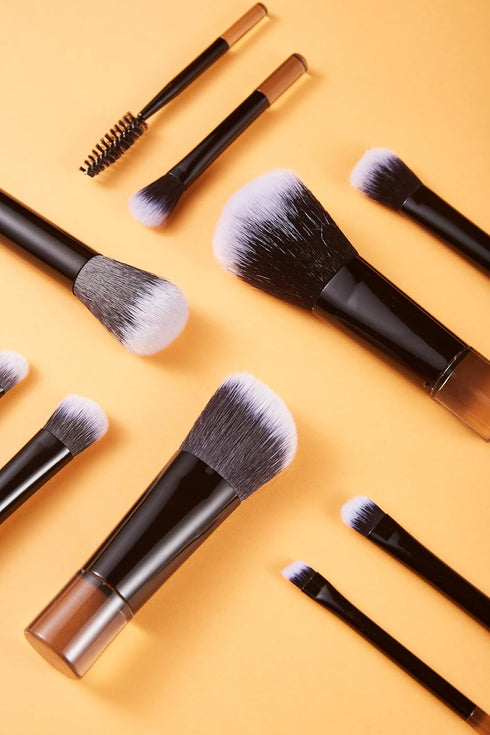 Portable ON THE GO Makeup Brush Set, COSHINE 10pcs Mini Complete Cosmetic Brushes Kit with Pouch (Black)