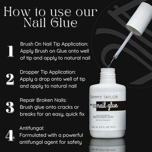 Tammy Taylor Brush On Nail Glue, Dry-Clear Gel for Press on Nails, Acrylics, Tips, Natural Breaks, UV/LED Curing Needed