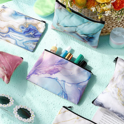 Reginary 20 Pieces Cosmetic Bag for Women, Roomy Zipper Toiletry Bag Pouch, Travel Packing Organizer (Marble)