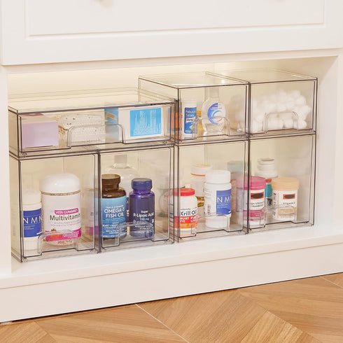 Vtopmart 4 Pack Clear Stackable Storage Drawers - 7.6" H Organizers for Skincare and Bathroom Supplies