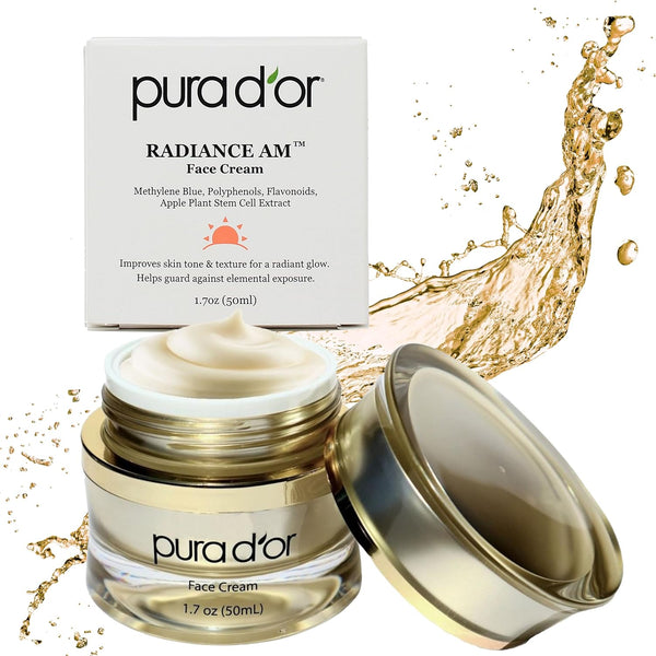 PURA D'OR 1.7 Oz Radiant Glow AM Face Cream - Methylene Blue, Polyphenols, Flavonoids, Apple Stem Cell Extract -