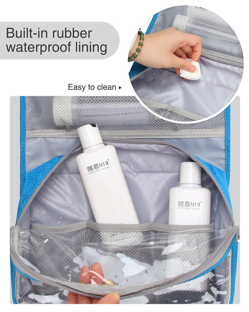 Relavel Travel Hanging Toiletry Bag - Large Capacity Waterproof Makeup Organizer Case for Women & Men (Blue)