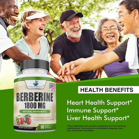Berberine 1800mg Per Serving, 90 Veggie Capsules, Cardiovascular & Heart Health, Immune Support Supplement