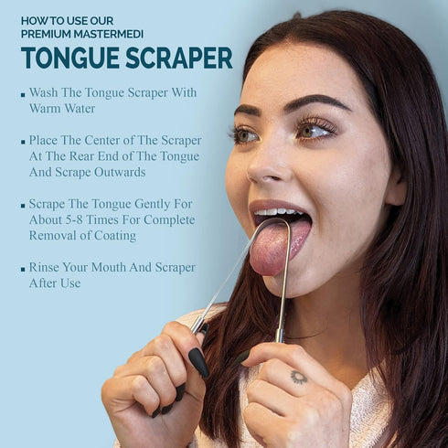 MasterMedi Tongue Cleaner Dental Kit - Surgical Grade Stainless Steel Tongue Scraper Brush - Family Pack (4 pcs) to