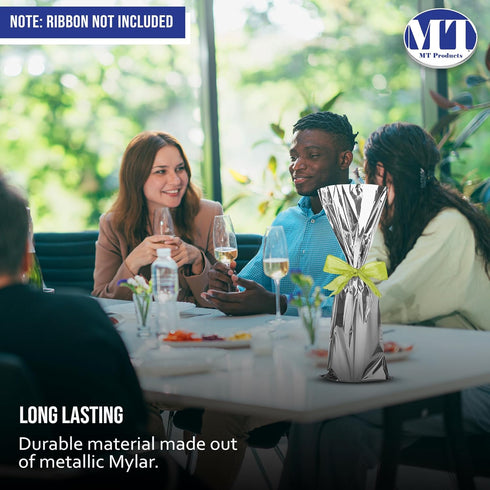 MT Products Silver Metallic Mylar Wine Gift Bags - Pack of 25, 6.5" x 18", Great for Wine Pull