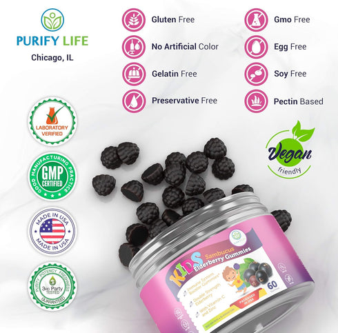 Sugar-Free Kids Elderberry Gummies with Vitamin C & Zinc - Daily Immune Support Gummies for Respiratory Health