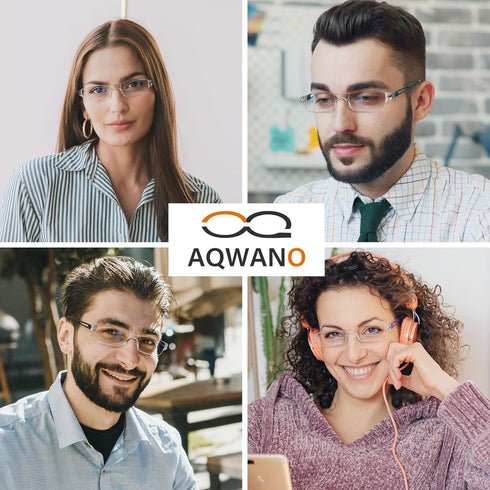 AQWANO Blue Light Blocking Computer Reading Glasses 5 Pack, Clear Frame Rimless Readers for Women Men, Lightweight