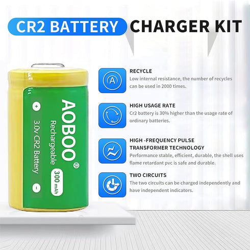SULLMAR CR2 3vBattery, CR2 3V CR2 3.0V Set (2pcs Set) Battery Rechargeable Long Life, Battery Smart Low Self-Discharge