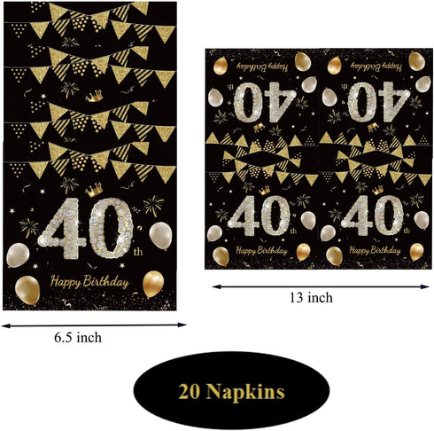MMOONN 40th Napkins,40th 20 Birthday Party Paper Plates and Themed Birthday Anniversary Party Decorations Dinnerware
