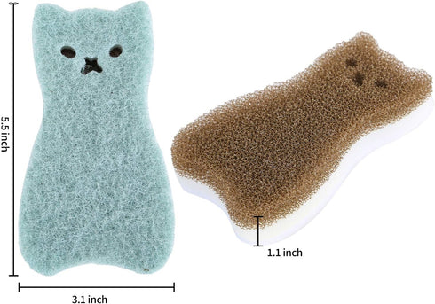 Kitchen Scrub Sponges Non-Scratch Multi-Use Heavy Duty Scrub Sponge for Dishes Pots and Pans Three-Layer Cat Shape Cleaning Sponge(4pack) (cat) by AIQIBAO