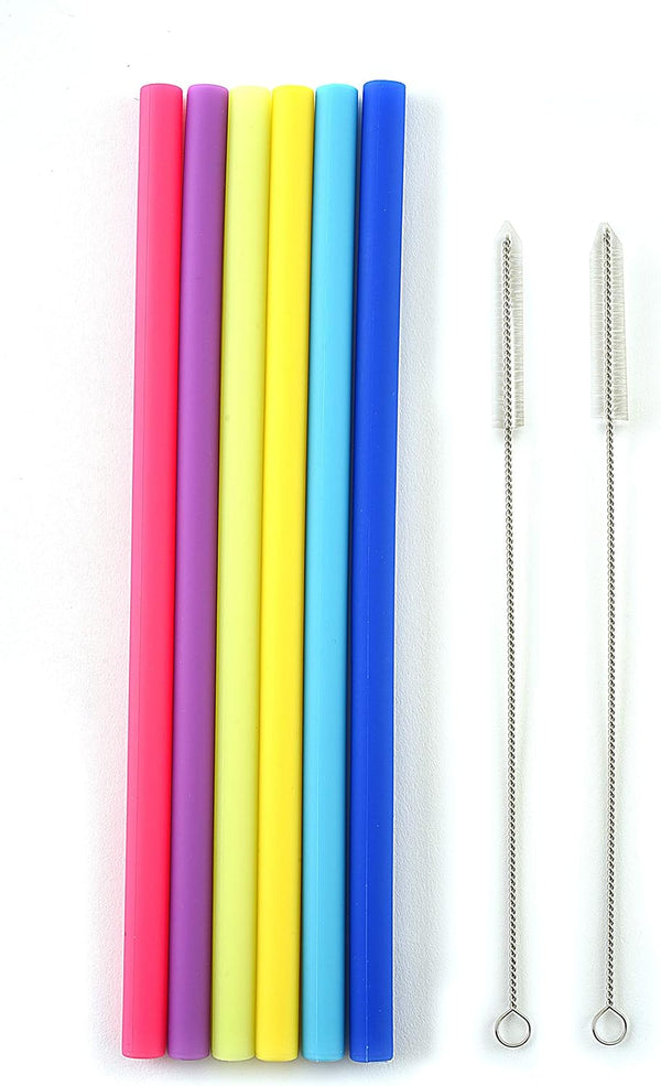 Norpro 474 Reusable Jumbo Silicone Drinking Straws - Includes 2 Cleaning Brushes