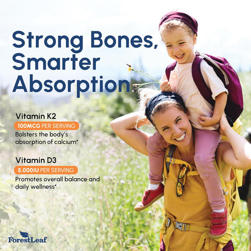ForestLeaf Vitamin D3 + K2 (MK7) Supplement, 5000 IU Max Absorption, 60 Veggie Capsules for Bone Health