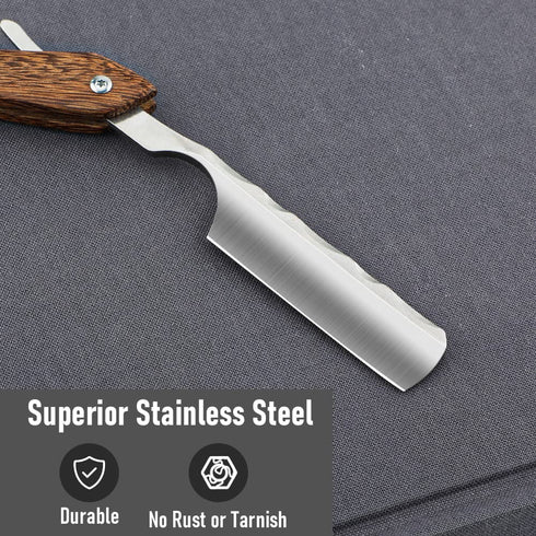 Professional Straight Razor with Strope - Premium Stainless Steel Shaver for Men Home & Salon Grooming