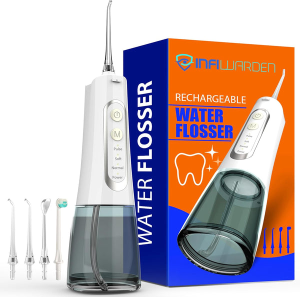 Portable Cordless Water Flosser, Rechargeable Dental Flosser with 1500 mAh Battery, 4 Modes