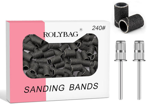 Rolybag Sanding Bands for Nail Drill, 240 grit with Storage Box, Includes 100 Superfine Grit Sand Bands