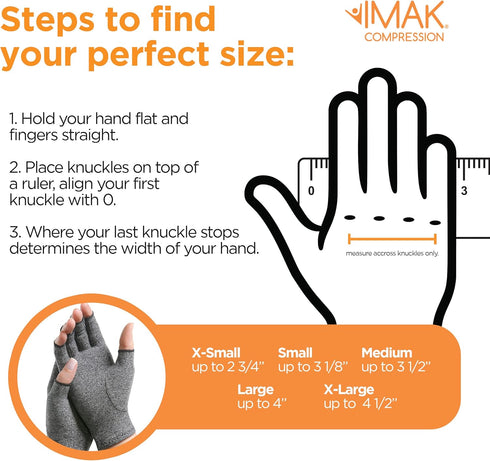 Brownmed IMAK Compression Arthritis Gloves, Fingerless Support for Men & Women, Grey, X-Small
