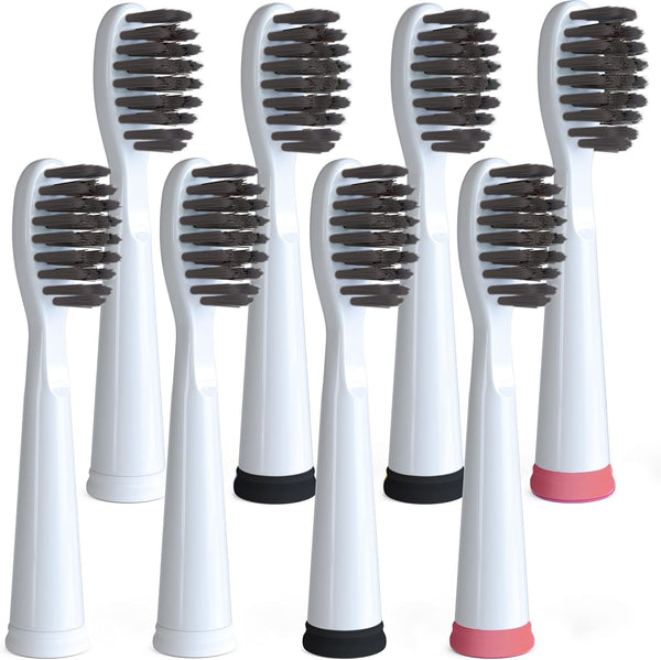 Replacement Electric Toothbrush Heads for Fairywill, Sonic-FX, SnapWhite, Pack of 8, Soft Nylon Charcoal Bristle