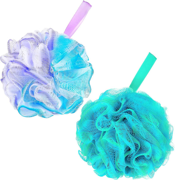 2Pcs Shower Loofahs Bath Sponges, 60g Large Soft Nylon Mesh Puff Balls, Exfoliating Body Scrubber Set for Men & Women