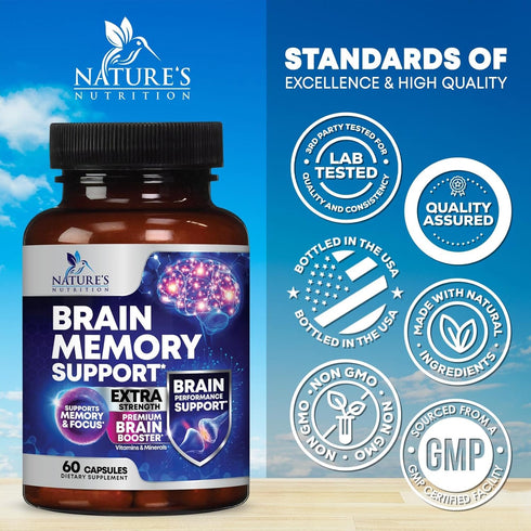 Nootropic Brain Supplements for Memory and Focus, 60 Capsules with 40 Nootropics & Vitamins for Clarity & Concentration