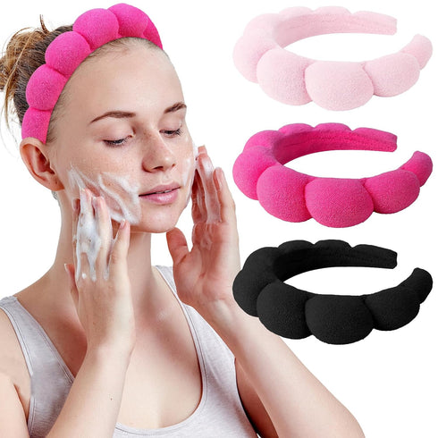 WHAVEL 3 Pack Spa Headbands, Makeup Headband Sponge Terry Cloth for Washing Face, Women & Girls