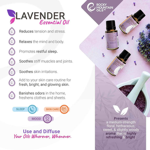 Rocky Mountain Oils Purify Lavender Essential Oil | Organic Diffuser Oil for Aromatherapy & Sleep