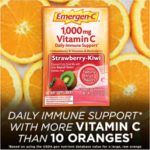 Emergen-C 1000mg Vitamin C Powder with Antioxidants, B Vitamins, Electrolytes, Strawberry Kiwi Flavor - 30 Count