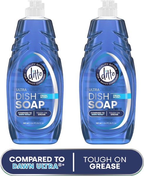 Ditto Ultra Dish Soap, 48 fl Oz, 2 Pack, Extra Tough On Grease & Stains