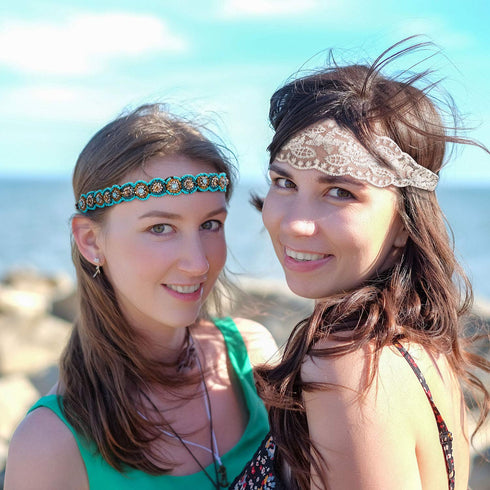 WILLBOND 10 Pieces Rhinestone Beaded Headbands, Elastic Lace Handmade Headwraps, Vintage Crystal Hair Accessories