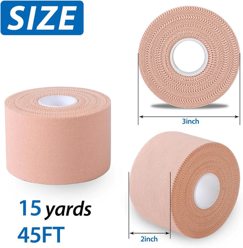 popbob (2 Pack) 2 Inch 15 Beige Athletic Sports Tape x Yards, Very Strong Adhesive and Hypoallergenic Breathable Cotton