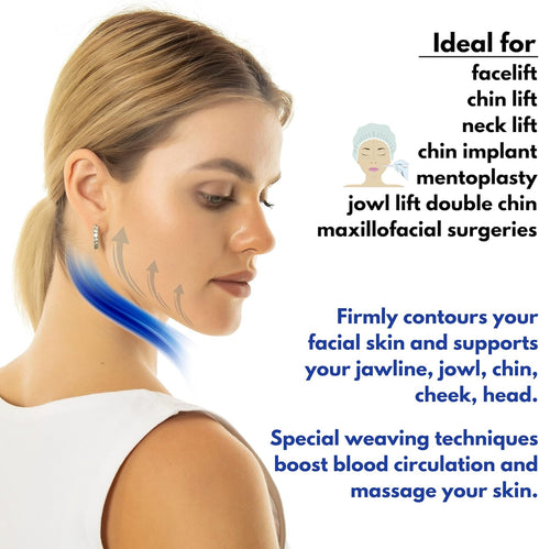 Post Surgery Neck and Chin Compression Garment Wrap Bandage, Jowl Tightening, Neck Coverage, Chin Lifting Strap (M)
