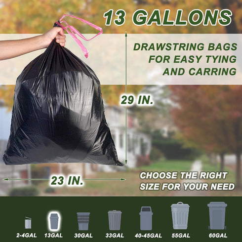 PeakPick 13 100 Count (23 29) Home Compostable Trash Bags Gallon, Tall Kitchen Garbage Bags x Black, Extra Strong Food