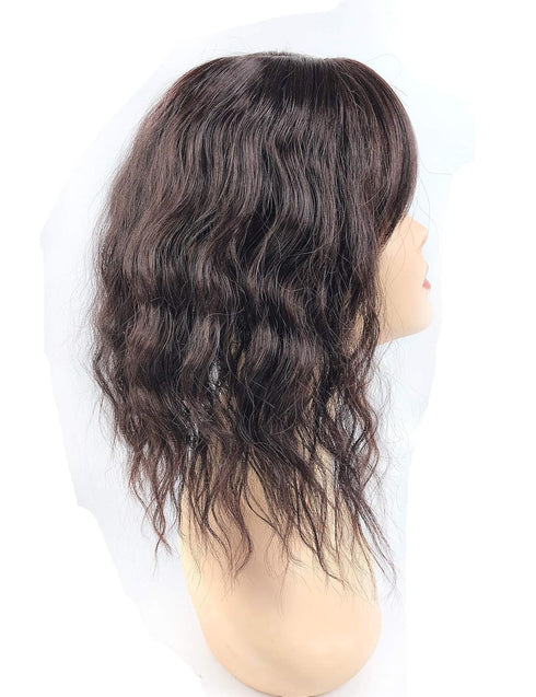 Water Wavy Hair Forehead Piece - Clip in Middle Part Topper with Choppy Fringe, Thick/35cm, Light Brown