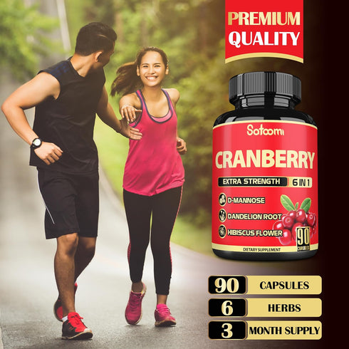 Satoomi 6in1 Cranberry Pills for Women - 90 Veggie Capsules, 3-Month Supply, 6 Herbal Ingredients Extract