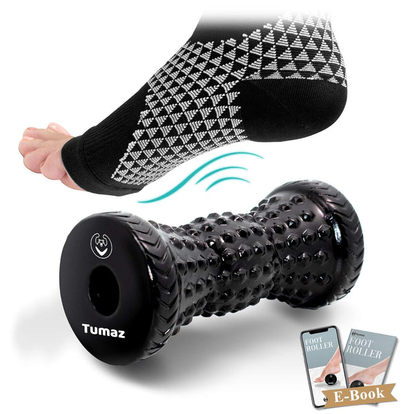 Tumaz Foot Compression Sleeves & Foot Roller Set for Women & Men - Plantar Fasciitis Compression Socks for Foot Pain