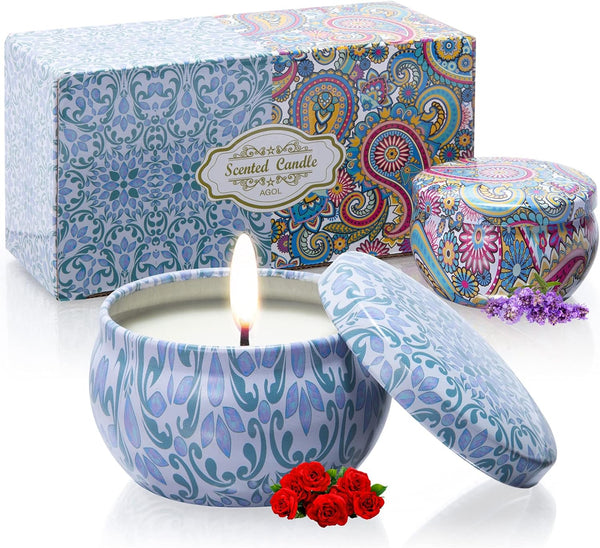 2 Pack Scented Candles, 2.5 oz Aromatherapy Candles - Natural Soy Candles with Floral Scents for Travel, Spa, Home Decor