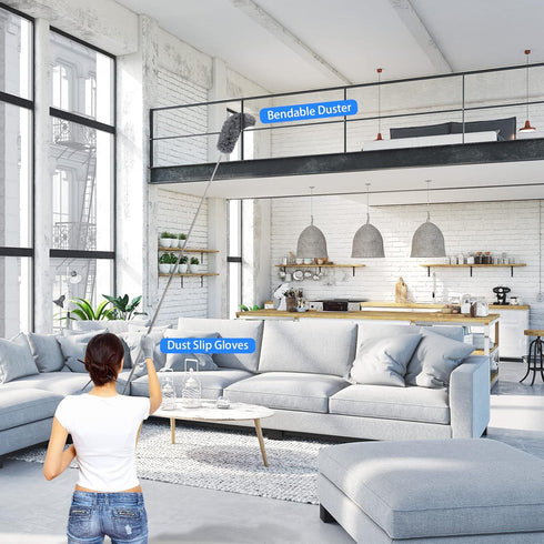 Duster with Extension Pole for Cleaning Ceiling Fans, High Ceilings, in Addition, Dusters for Cleaning Can Also Be Used for Low Places Cleaning, Such As Cabinets, Sofas, and Other Small Spaces. Gray by KYEHG