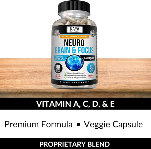 Kaya Naturals Neuro Brain | 60 Count - Memory & Focus Nootropic Energy Capsule, Cognitive Function Support