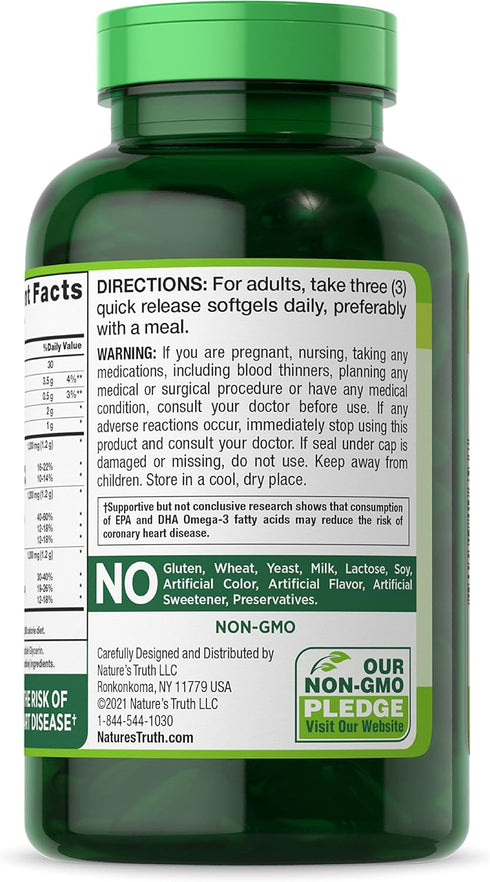 Nature's Truth Triple Omega 3-6-9, 200 Softgels - Fish, Flax, Borage Oils Supplement
