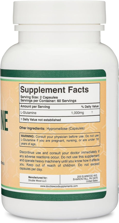 L Glutamine Capsules - 1000mg (120 Capsules) | Non-GMO, Gluten Free, Vegan Friendly, Third Party Tested for Gut Health