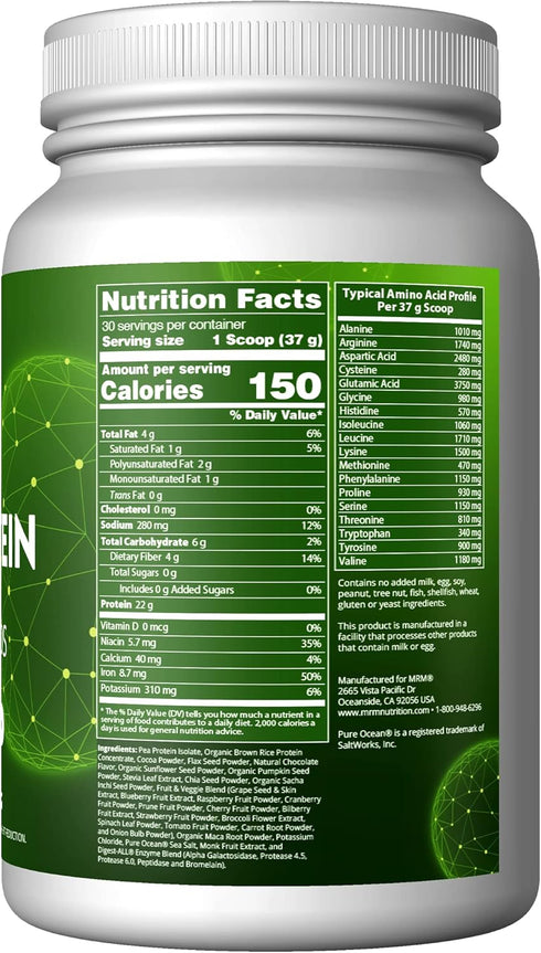 MRM Veggie Protein Powder, Gluten-Free & Non-GMO Verified, Chocolate, 2.5 lbs